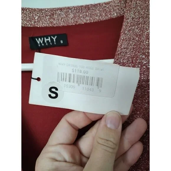 WHY Maris Dehart Dress Women's Size Small Rose Pink Metallic Ruffled Maxi Dress - Picture 9 of 12